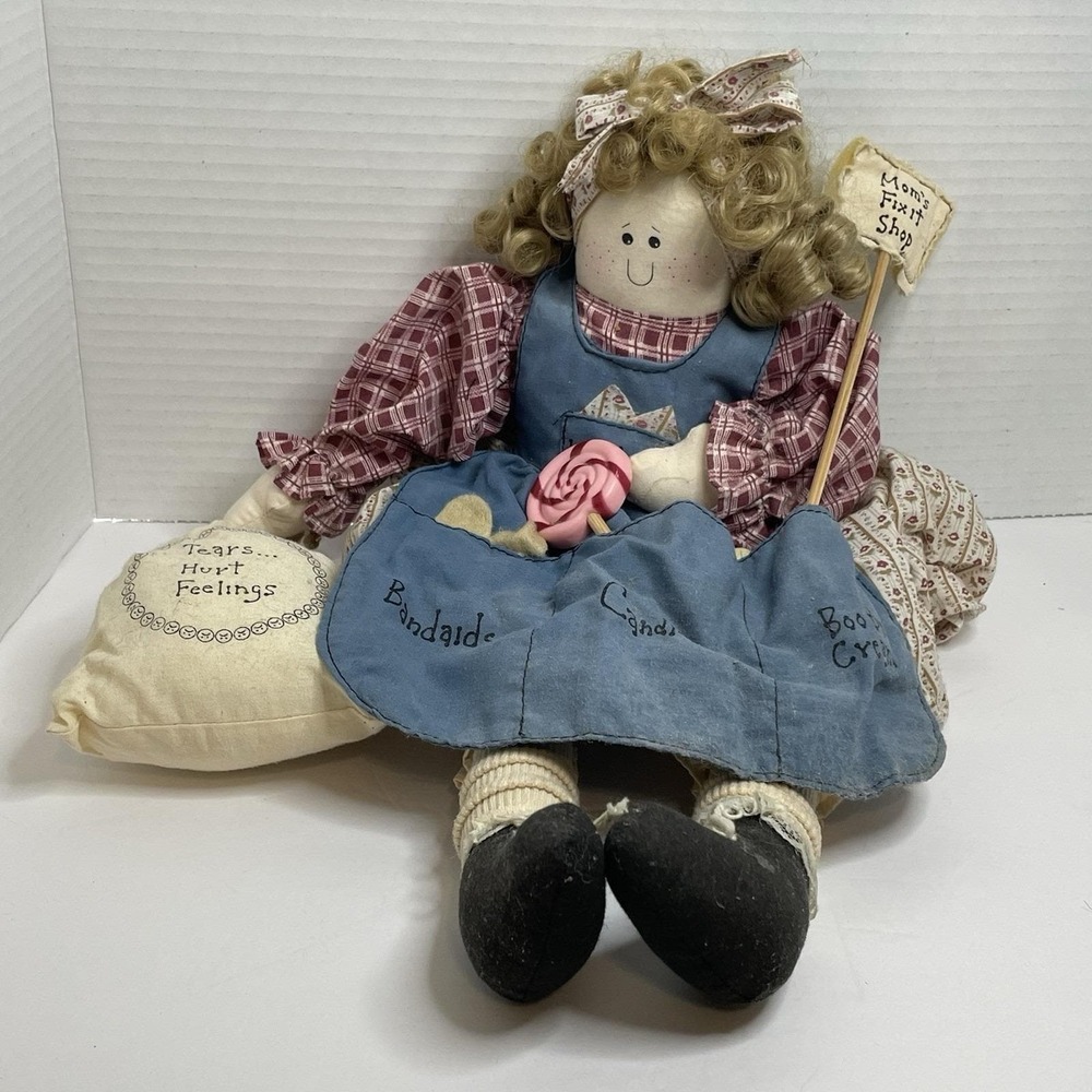Vintage House of Lloyd 1997 Mom's Fix It Shop  Rag Doll - 18" Country Blue